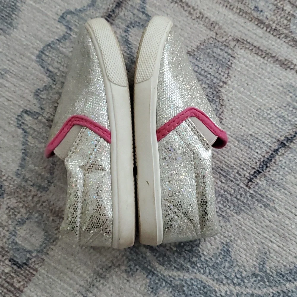 Toddler Girls Silver Coated Glitter Slip-on Sneakers Shoes Sz8
